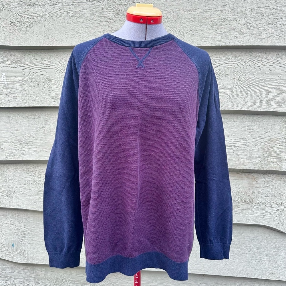 Maroon Navy Colorblock Crewneck Sweater XXL Vintage Style